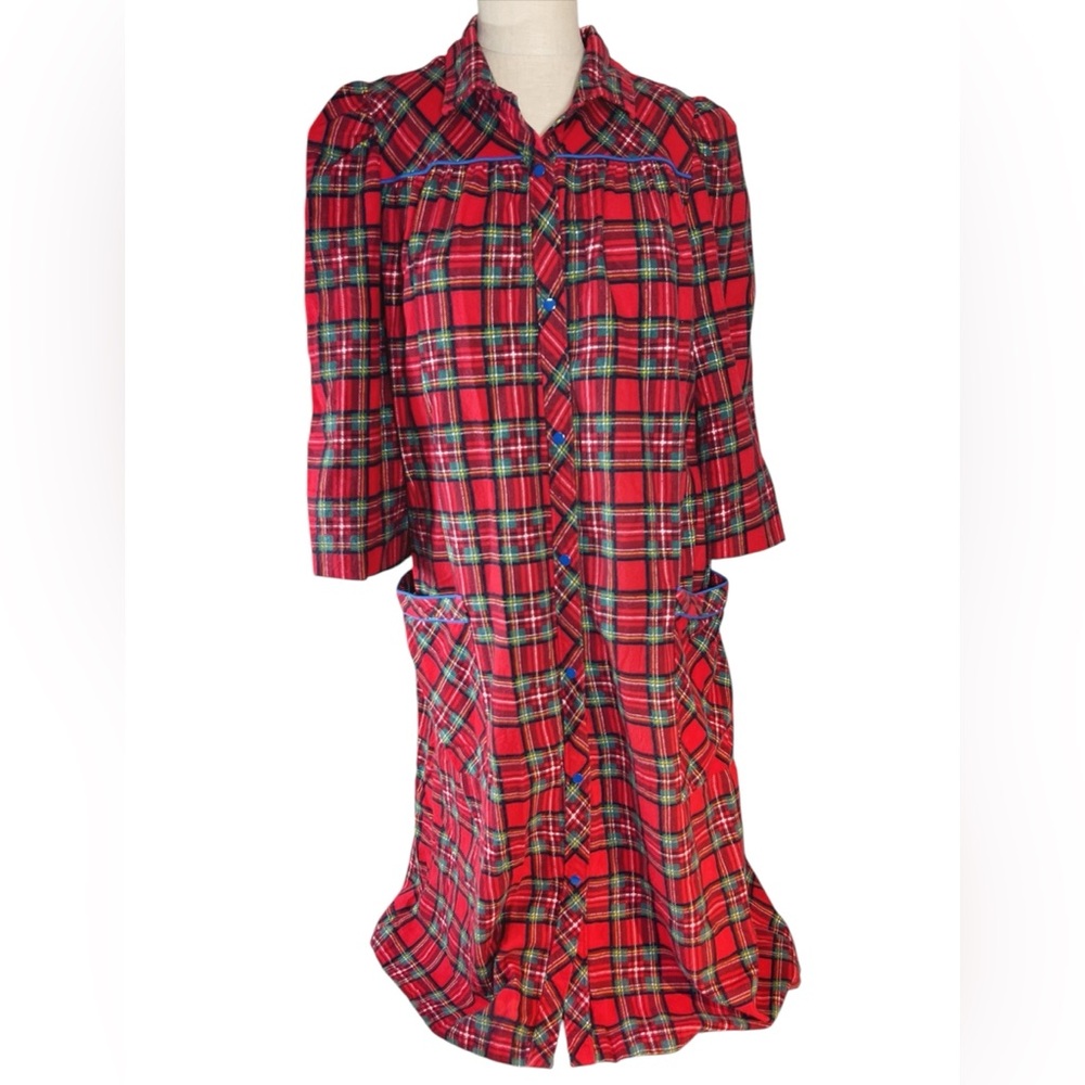 Models‎ Coat Vintage Plaid Flannel Snap Front Housecoat Robe with Pockets…